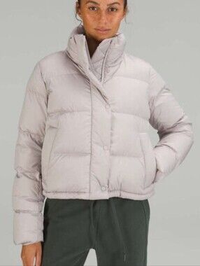 Lululemon Wunder Puff Cropped Down Fill Jacket Heathered Natural Ivory Size 8